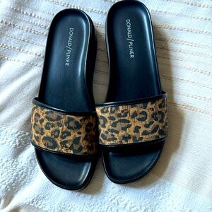 Donald J Pilner Leopard Print Black & Brown cork Sandals